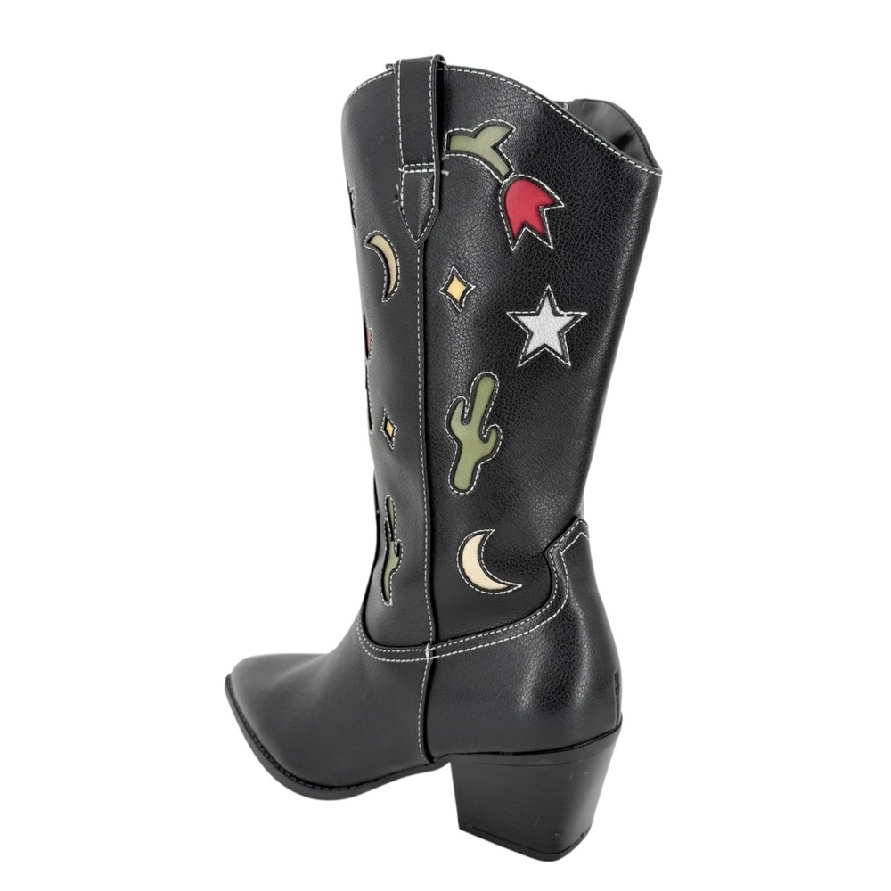 No Boundaries Women's Novelty Cowgirl Black Boots 9 Cactus Moon/Star Flower NWOT - Picture 11 of 13